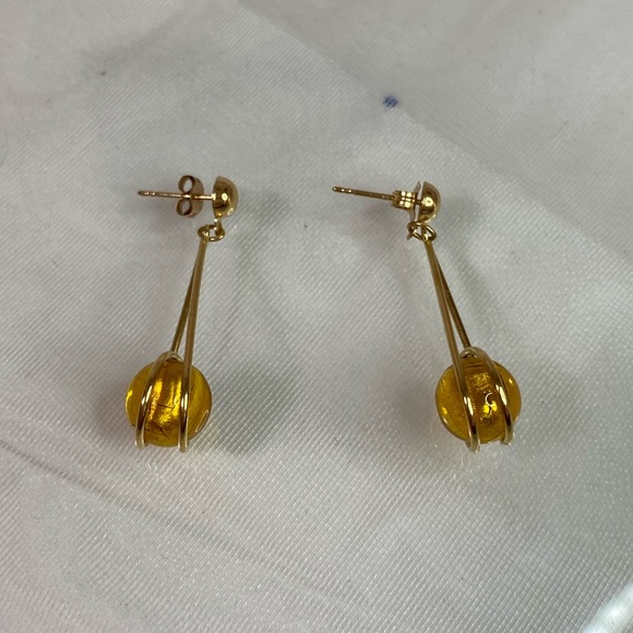 14K YELLOW GOLD beaded dangle earrings VINTAGE REAL GOLD - Picture 4 of 11